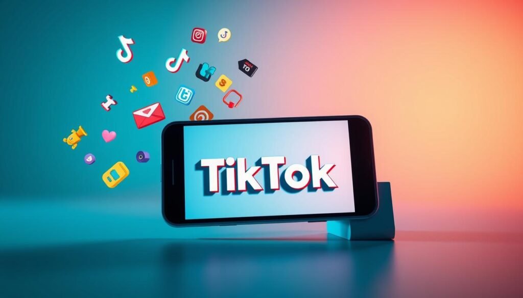 A vibrant and dynamic TikTok content strategy unfolds against a sleek, minimalist backdrop. In the foreground, a smartphone displays an engaging TikTok video, its screen illuminated by a soft, warm glow. Surrounding the device, an array of colorful, attention-grabbing social media icons and symbols float effortlessly, hinting at the creative potential of the platform. The middle ground features a stylized TikTok logo, its bold, geometric shapes casting long shadows that add depth and dimension to the scene. In the background, a subtle gradient of cool, muted tones creates a sense of digital elegance, framing the composition and emphasizing the cutting-edge nature of the TikTok content strategy. The overall atmosphere conveys a balance of technology, creativity, and the captivating power of short-form video content. A vibrant and dynamic TikTok content strategy unfolds against a sleek, minimalist backdrop. In the foreground, a smartphone displays an engaging TikTok video, its screen illuminated by a soft, warm glow. Surrounding the device, an array of colorful, attention-grabbing social media icons and symbols float effortlessly, hinting at the creative potential of the platform. The middle ground features a stylized TikTok logo, its bold, geometric shapes casting long shadows that add depth and dimension to the scene. In the background, a subtle gradient of cool, muted tones creates a sense of digital elegance, framing the composition and emphasizing the cutting-edge nature of the TikTok content strategy. The overall atmosphere conveys a balance of technology, creativity, and the captivating power of short-form video content.