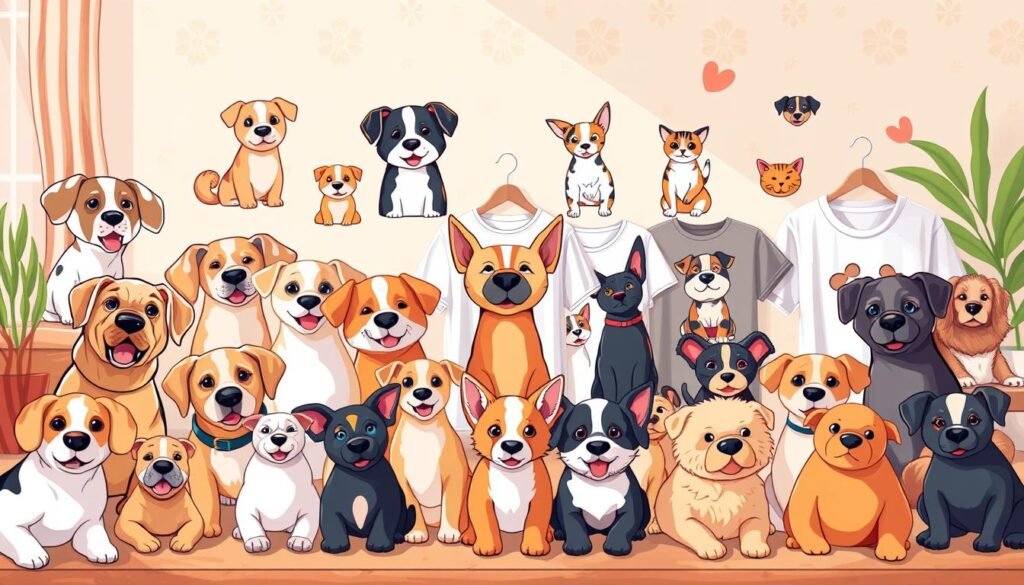 A vibrant collection of custom pet vector designs, showcasing a variety of adorable domestic animals in a warm, inviting atmosphere. The foreground features a mix of illustrated dog, cat, and other pet portraits, each with a unique and endearing personality. The middle ground showcases these designs elegantly displayed on various apparel and merchandise items, reflecting the versatility and appeal of these customer-created artworks. The background sets a soft, pastel-tinted scene, with subtle patterns and textures adding depth and visual interest. Crisp, natural lighting accentuates the vivid colors and whimsical details of the pet illustrations, creating an engaging, high-quality presentation. pet portrait pod shirts A vibrant collection of custom pet vector designs, showcasing a variety of adorable domestic animals in a warm, inviting atmosphere. The foreground features a mix of illustrated dog, cat, and other pet portraits, each with a unique and endearing personality. The middle ground showcases these designs elegantly displayed on various apparel and merchandise items, reflecting the versatility and appeal of these customer-created artworks. The background sets a soft, pastel-tinted scene, with subtle patterns and textures adding depth and visual interest. Crisp, natural lighting accentuates the vivid colors and whimsical details of the pet illustrations, creating an engaging, high-quality presentation.