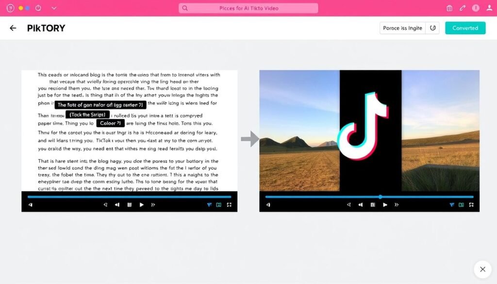 Pictory AI TikTok video generator showing text-to-video conversion Pictory AI TikTok video generator showing text-to-video conversion
