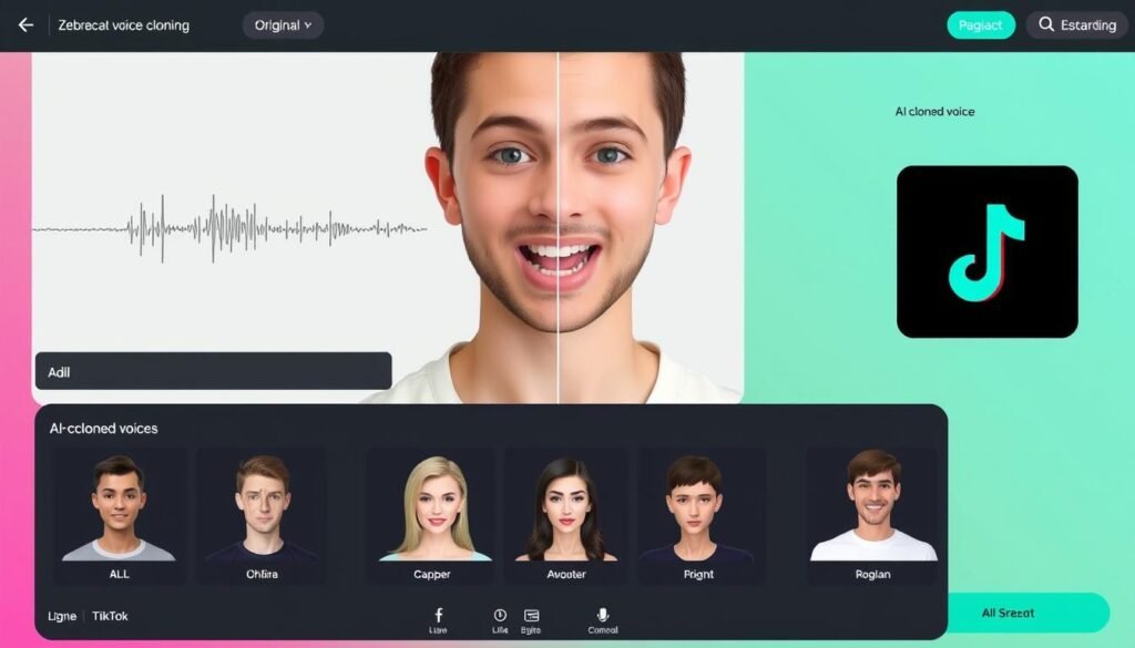 Zebracat AI TikTok video generator showing voice cloning and avatar features Zebracat AI TikTok video generator showing voice cloning and avatar features