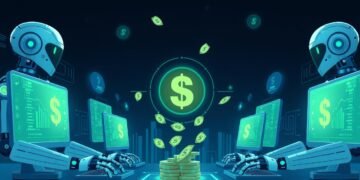 AI tools for passive income in 2025 showing robots working on multiple income streams
