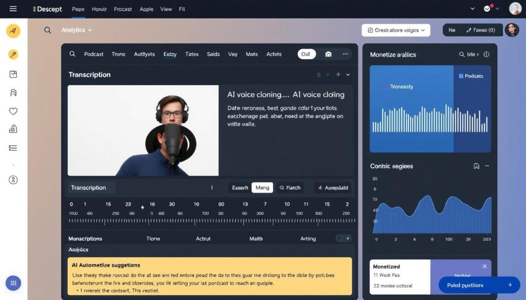 Descript interface showing podcast editing for passive income