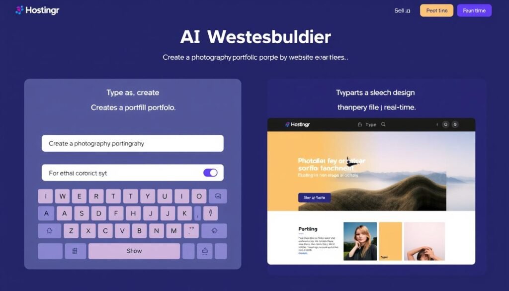Hostinger AI Website Builder showing prompt-based website creation Hostinger AI Website Builder showing prompt-based website creation